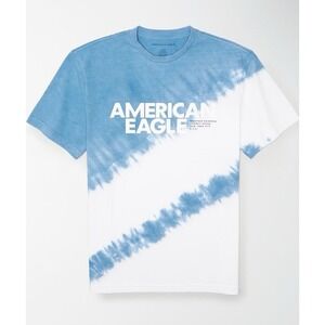 American Eagle Mens Blue & White Tye Dye Crewneck T Shirt Tee Size M 100% Cotton